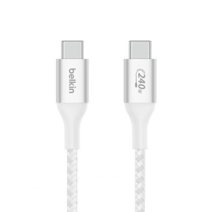 Belkin BoostCharge - Cable USB - 24 pin USB-C (M) a 24 pin USB-C (M) - USB 2.0 - 2 m - compatible con hasta 240 W de potencia - blanco
