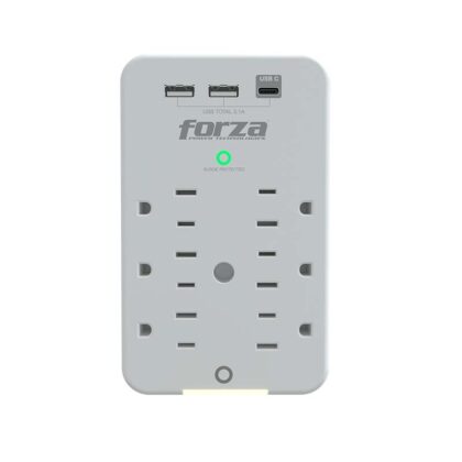 Forza FWT-631USBC - Protector contra sobretensiones (montaje en pared) - CA 125 V - 1875 vatios - conectores de salida: 6 - blanco