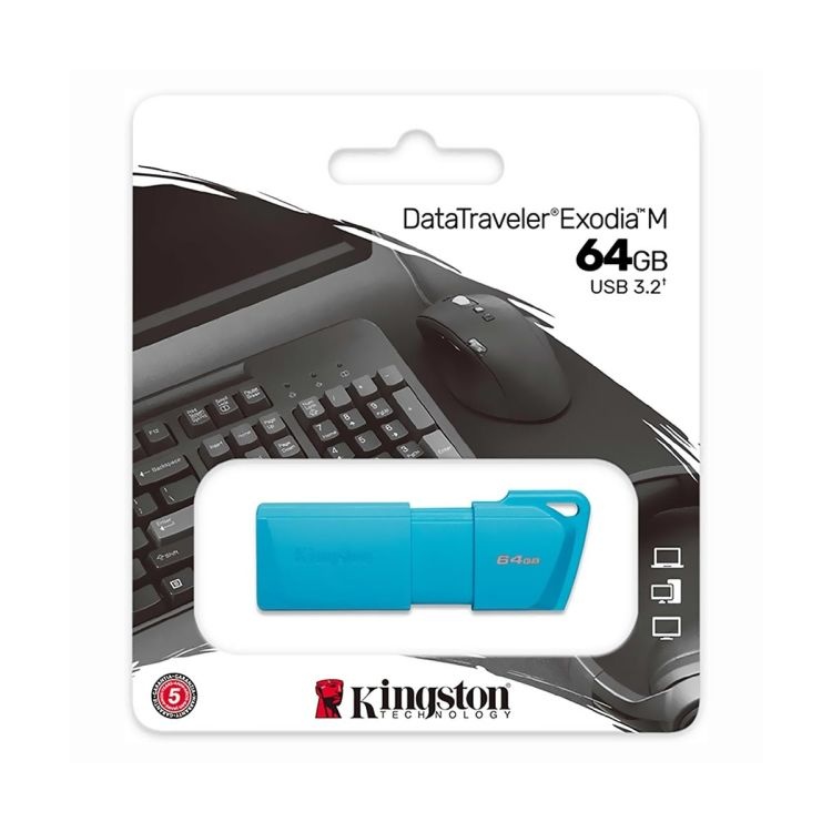 Kingston - USB flash drive - 64 GB - USB 3.2 Gen 1 - NEON Aqua Blue
