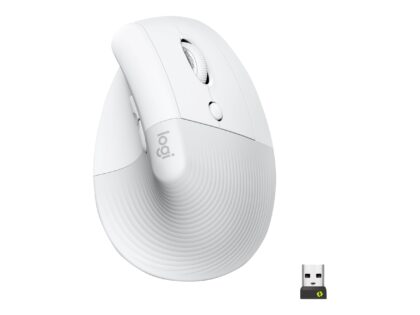 Logitech Lift Vertical Ergonomic Mouse - Ratón vertical - ergonómico - 6 botones - inalámbrico - 2.4 GHz, Bluetooth - receptor de USB Logitech Logi Bolt - blanco hueso
