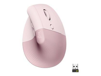 Logitech Lift Vertical Ergonomic Mouse - Ratón vertical - ergonómico - 6 botones - inalámbrico - 2.4 GHz, Bluetooth - receptor de USB Logitech Logi Bolt - rosa