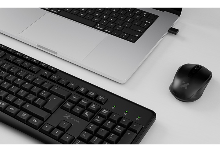 Xtech - Keyboard and mouse set - Wireless - Spanish - USB - Black - 2.4 GHz - Black XTK-311S