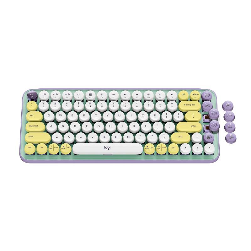 Teclado Mecánico LOGITECH POP Keys DayDream emojis, Conexión Simultanea hasta 3 Dispositivos vía receptor USB o Bluetooth, Verde Menta In