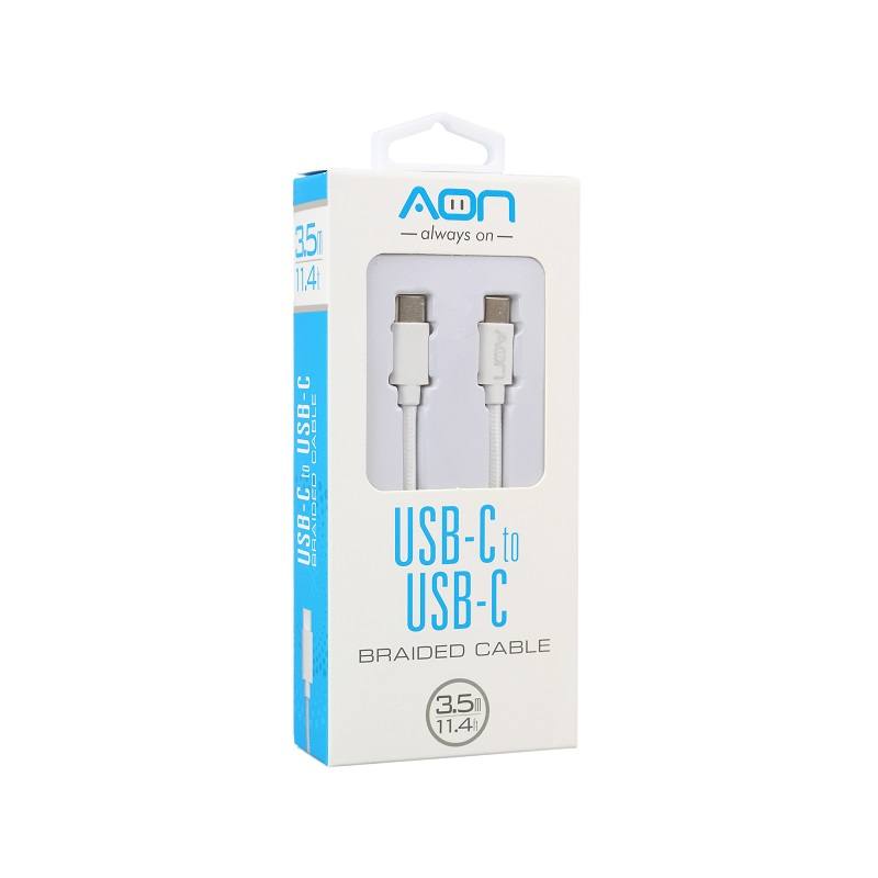 Cable USB Tipo C AON, Macho Macho, 3.5 Metros, sólo para carga, Blanco