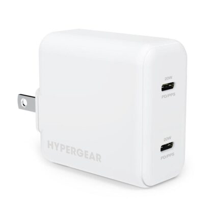 Cargador de Pared HYPERGEAR, 5V 3A, 2x SpeedBoost 20W USB tipo C PD con PPS, Blanco, carga rápida