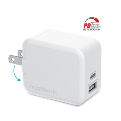 Cargador de Pared NazTech, 5V 3A, 30W USB tipo C PD + 12W USB, Carga rápida, Blanco