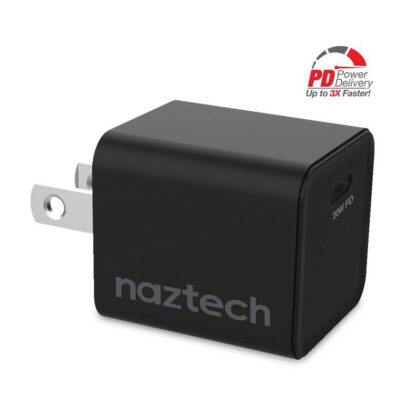 Cargador de Pared NazTech, 5V 3A, PD USB tipo C de 20W, Carga rápida, Negro