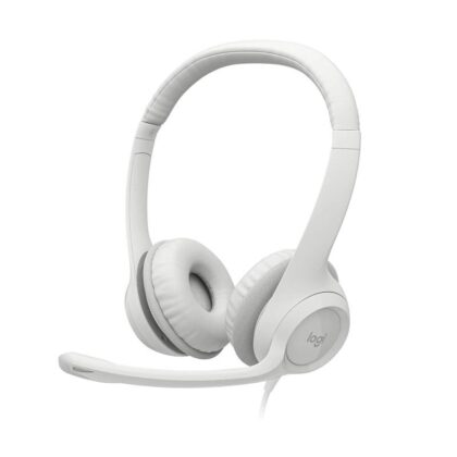 Headset Logitech H390, Conexión USB, Sonido Estéreo Digital con supresión de ruido y Micrófono, Blanco