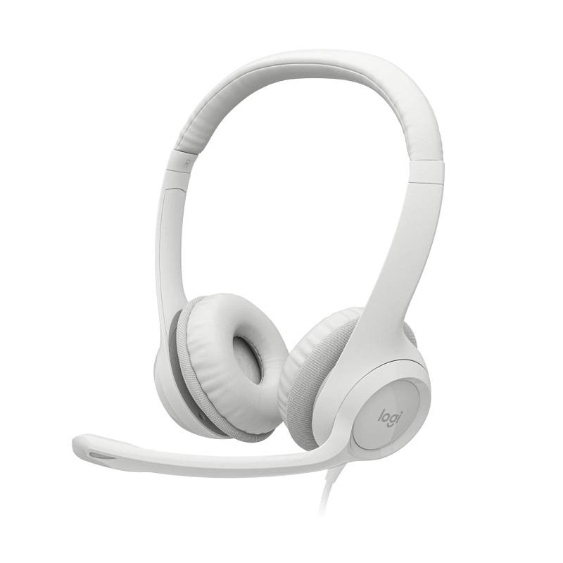 Headset Logitech H390, Conexión USB, Sonido Estéreo Digital con supresión de ruido y Micrófono, Blanco