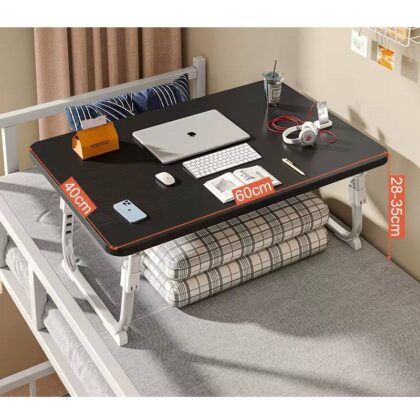 Mesita auxiliar Multifuncional Qinxiang, plegable, 3 alturas ajustables, 60cm, color Negro/Madera