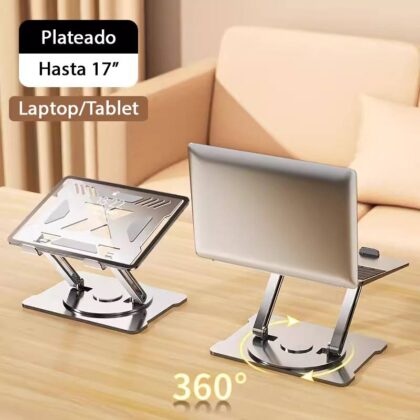 Base AIXPI ZJ24, para laptops y tablets de hasta 17", giro de 360°, Plateada