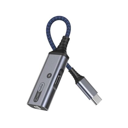 Adaptador Multiple 2 en 1 T-Vision MH339 de Tipo C a Tipo C Hembra 60W QC/PD + 3.5 mm Sonido, Gris/Azul