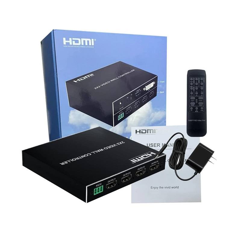 Controlador para VideoWall 2x2, HDMI y DVI 1080p, 4 salidas HDMI, 3 modos de pantalla