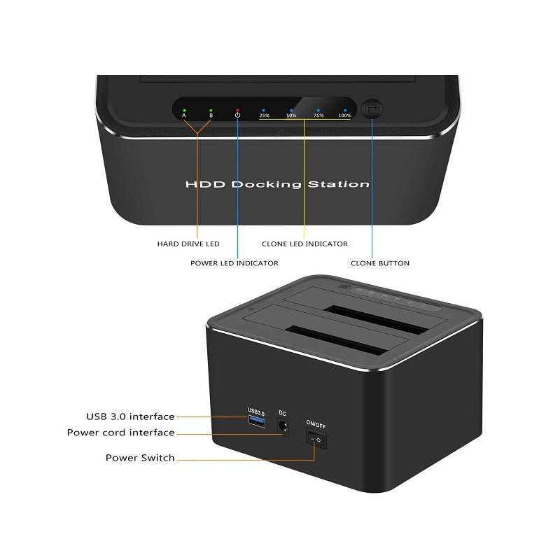 Docking U3.0-HDD-DS, 2 Bahías, USB 3.0 para HDD 2.5 / 3.5 SATA y SSD