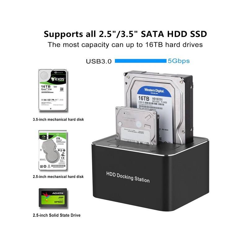 Docking U3.0-HDD-DS, 2 Bahías, USB 3.0 para HDD 2.5 / 3.5 SATA y SSD