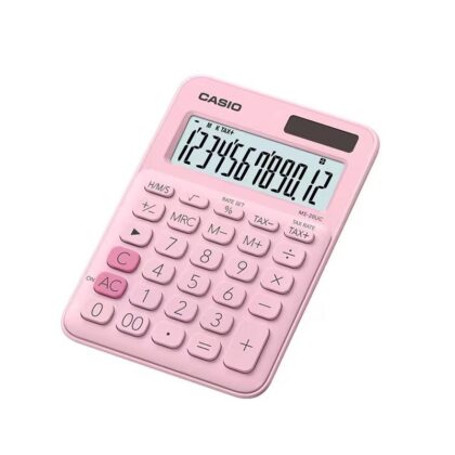 Calculadora CASIO de Mesa compacta Mini de 12 Digitos, TAX para calculo de impuestos, Rosado claro