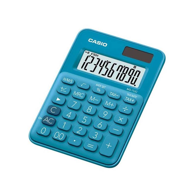 Calculadora CASIO de Mesa compacta de 10 Digitos, TAX para calculo de impuestos, Azul