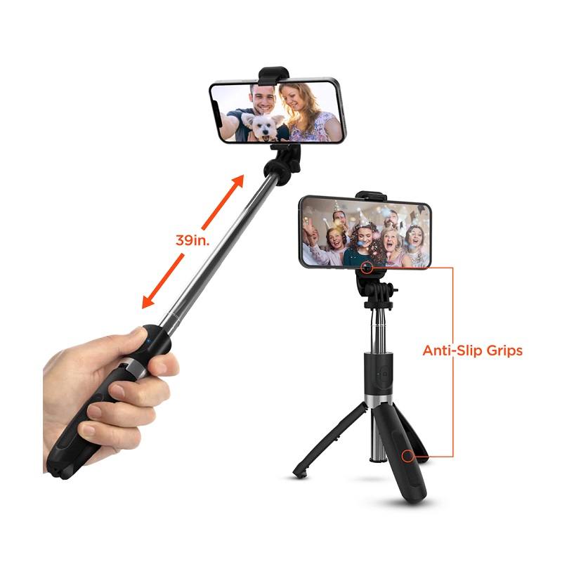 Tripode y selfie Stick inalámbrico HypeGear SnapShot, con Clip giratorio para teléfono de 360º