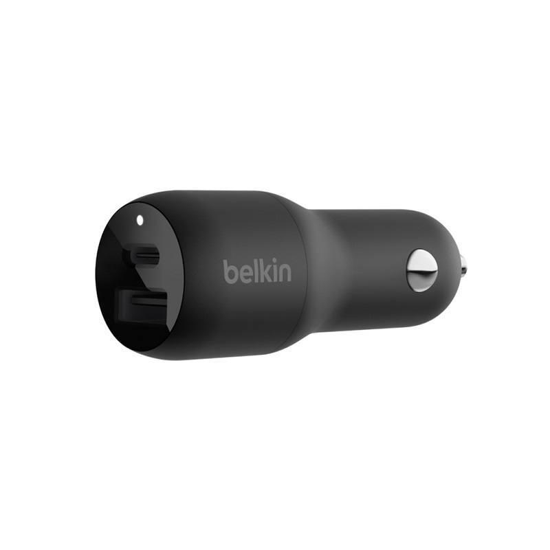 Cargador de Carro BELKIN CCB004BTBK, con puerto USB Tipo C y USB-A, con PPS 37W, incluye cable Lightning, Negro