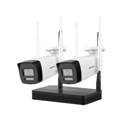Kit de Cámaras Hikvision 4CH, Incluye 2x Bullet 2MP, 1 Grabadora NVS Wi-Fi, soporta MSD Hasta 512GB, Incluye Fuente y Cable RJ45