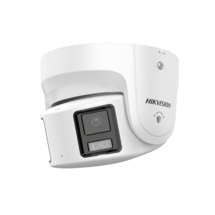 Cámara IP Domo/Turret Hikvision, POE, 4mm, 8MP, doble lente 180°, IR 30M, Micrófono, ColorVu, IP67, Metal