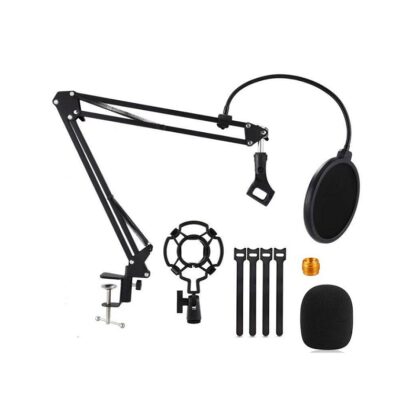 Soporte de mesa para micrófonos MYS NB35, desde 1.693" hasta 1.811" de diametro, incluye filtro, color negro, metal