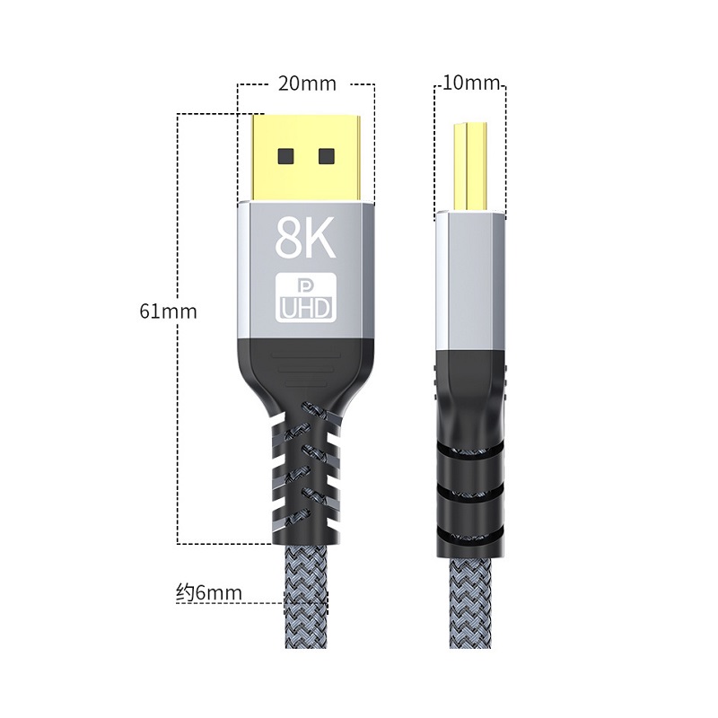 Cable DisplayPort V1.4 T-VISION Macho Macho de 5 Metros, 8K 60HZ, Trenzado gris