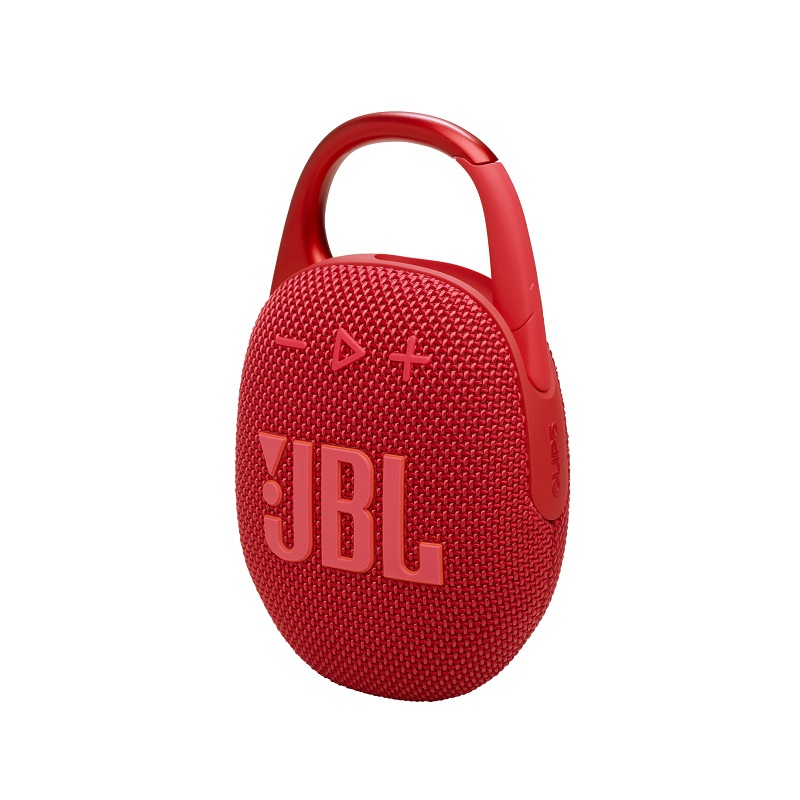 Bocina JBL Clip 5 portátil, conexión Bluetooth, resistente al polvo y al agua IP67, color Rojo