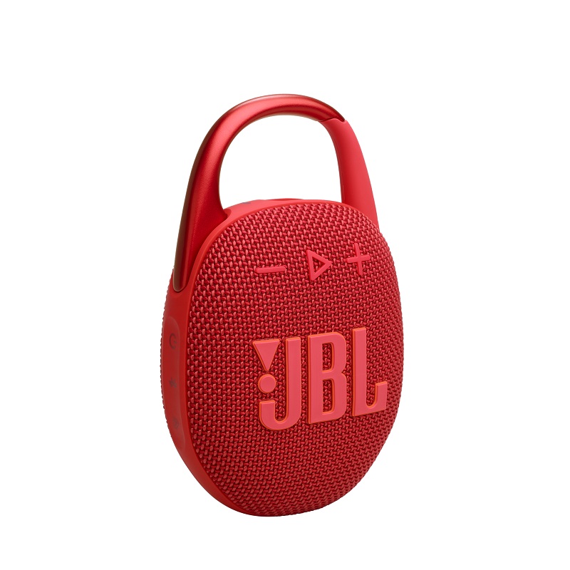 Bocina JBL Clip 5 portátil, conexión Bluetooth, resistente al polvo y al agua IP67, color Rojo