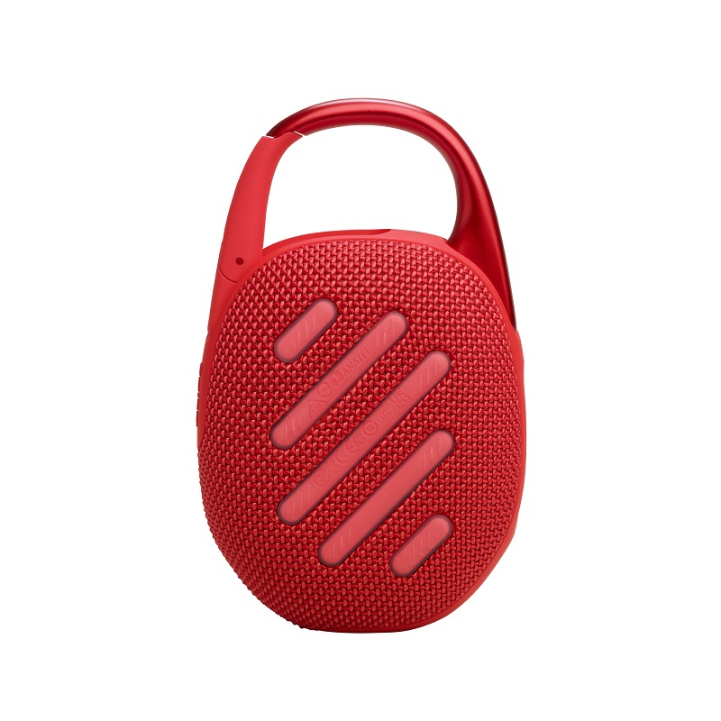 Bocina JBL Clip 5 portátil, conexión Bluetooth, resistente al polvo y al agua IP67, color Rojo