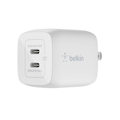 Cargador de Pared BELKIN, USB Tipo C PD 3.0, GaN con PPS de 45W, carga rápida, Blanco