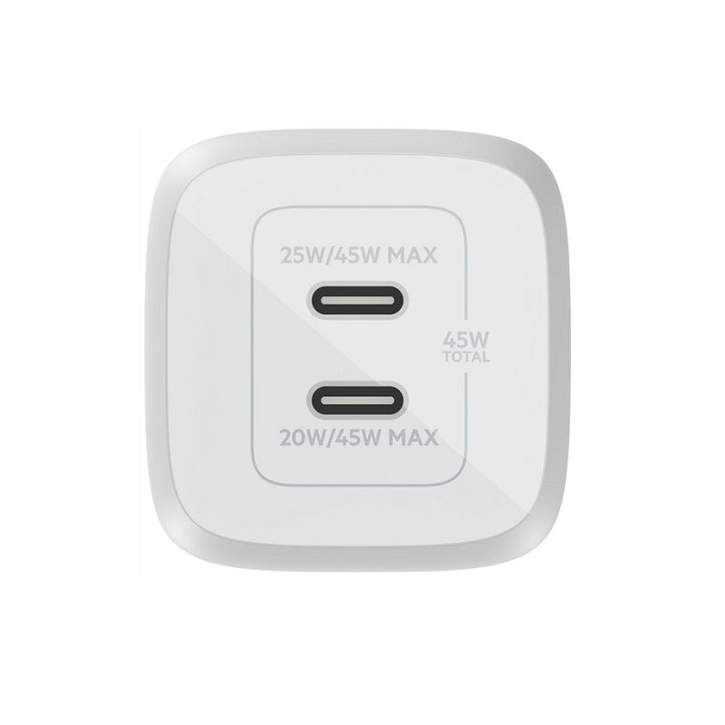 Cargador de Pared BELKIN, USB Tipo C PD 3.0, GaN con PPS de 45W, carga rápida, Blanco