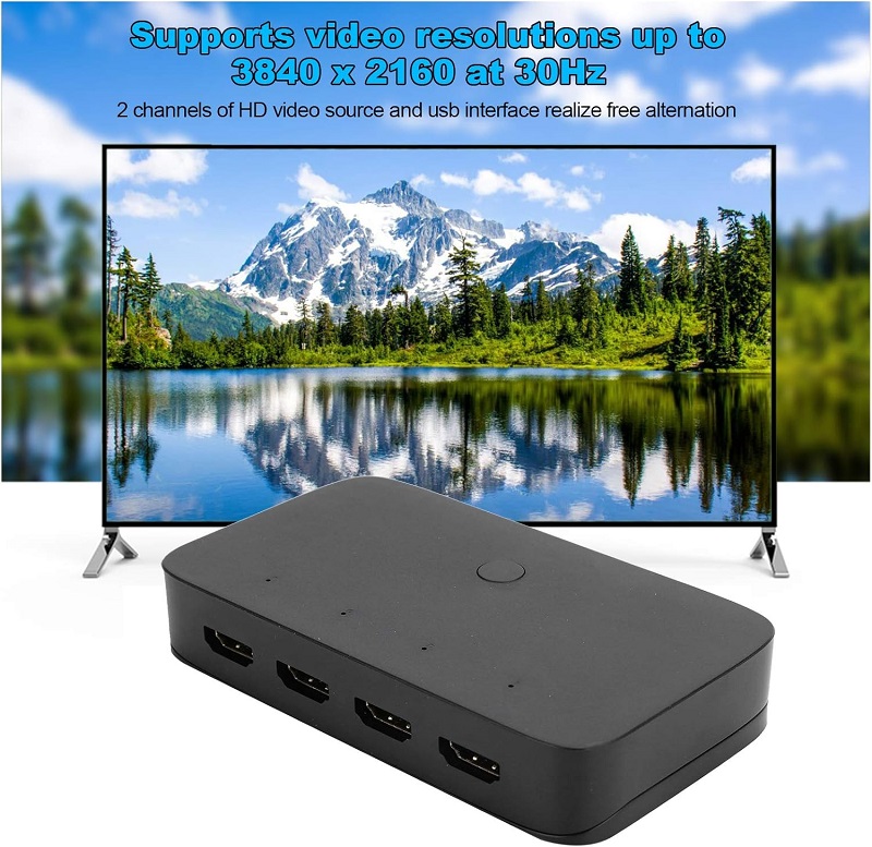 Switch KVM HDMI + USB de 4 puertos, 4k UHD FHD, 30Hz