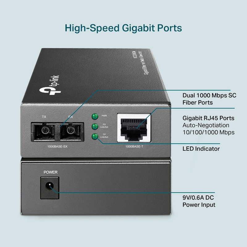 Convertidor Multimedia Tp-Link MC200CM, 1 puerto RJ45 10/100/1000Mbps Gigabit, hasta 500mts