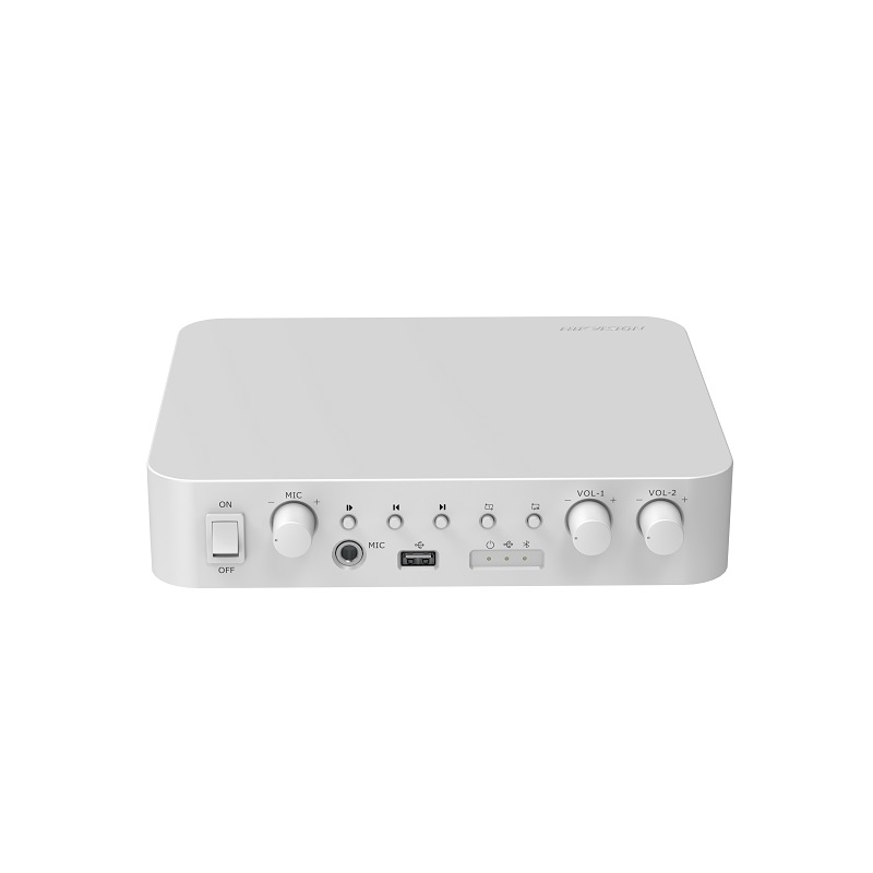 Amplificador analógico HIKVISION QAE0A60G1-VB, dos zonas, 60W, Entrada y Salida RCA, USB, 1 Entrada Micrófono, 24VCD