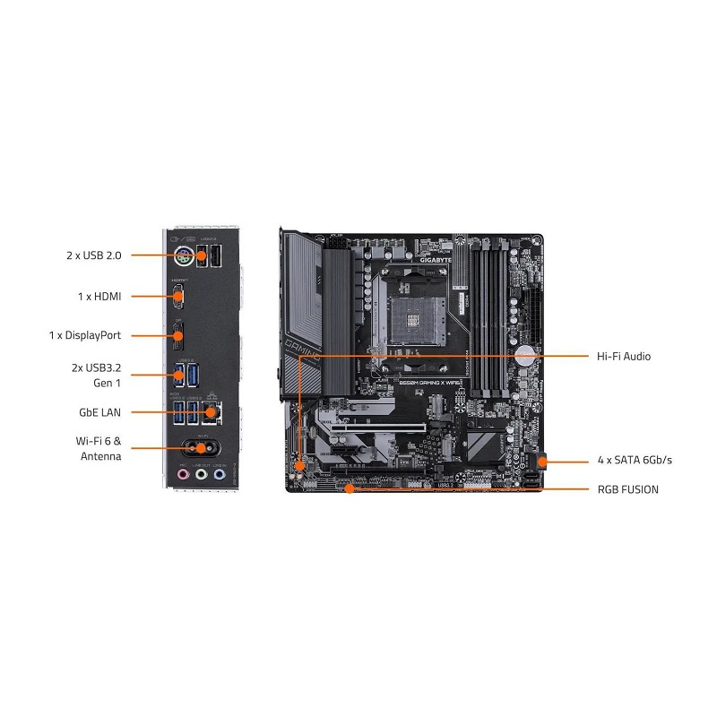 Tarjeta Madre GIGABYTE B550M GAMING X WIFI6, AMD AM4 RZ serie 5000, DDR4 3200, PCIe 3.0, M.2, SATA 6Gbs, USB 3.2, HDMI, Display Port, Micro ATX