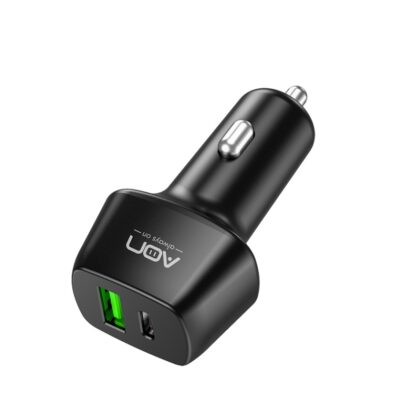 Cargador de carro AON, 30W USB-C PD + 18W USB carga rápida, Negro
