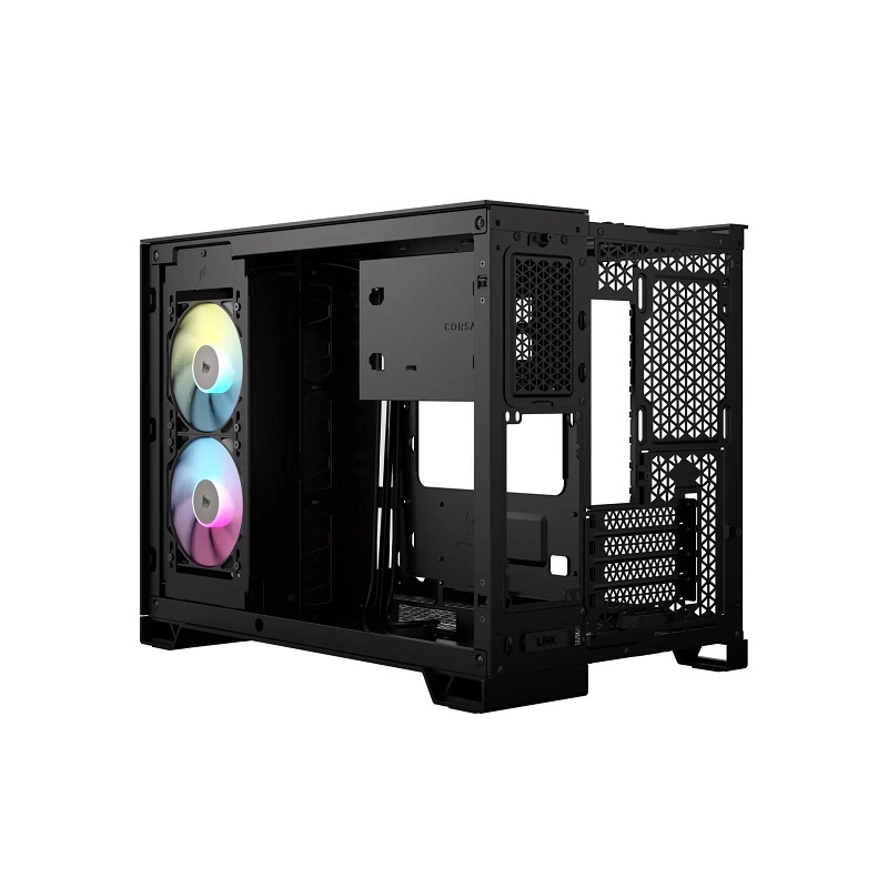 Gabinete Gaming CORSAIR 2500X RGB Link Black, Micro/Mini ATX, 2x Fan Incluidos, panel Frontal y lateral vidrio templado, Negro