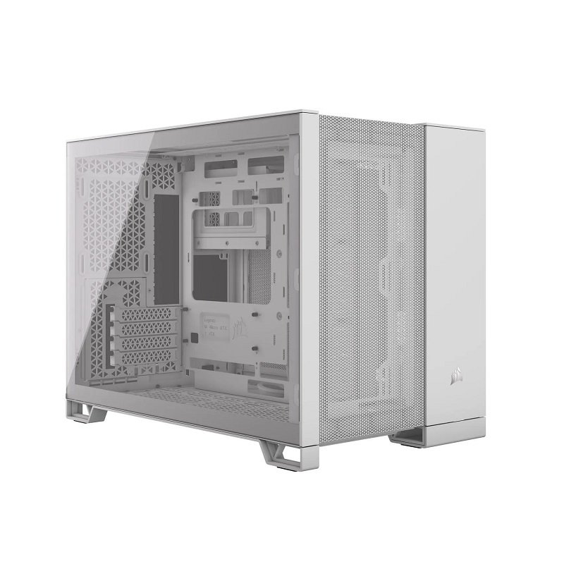 Gabinete Gaming CORSAIR 2500D Airflow Black, Micro ATX, panel lateral vidrio templado, Blanco