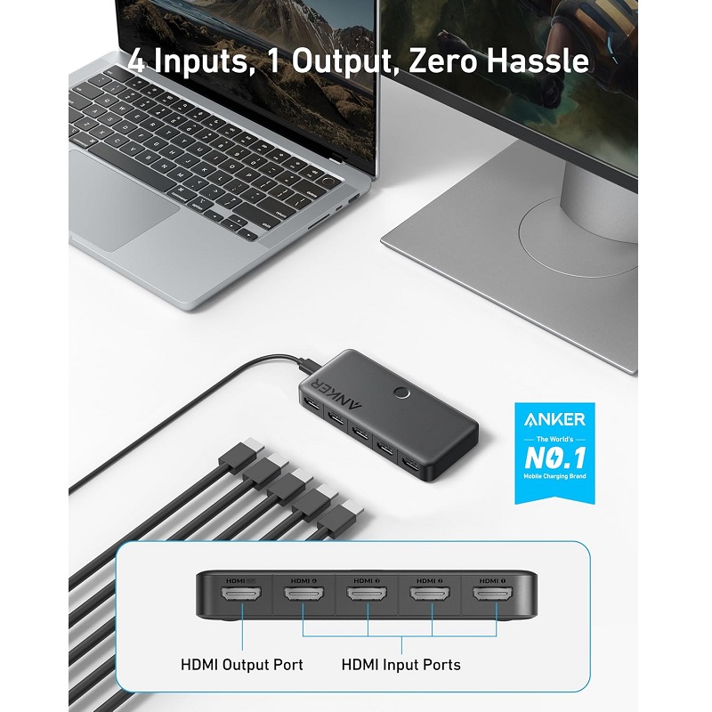 Switch HDMI (4x1) de 4 puertos de entrada y 1 salida, HDMI 4K 60Hz