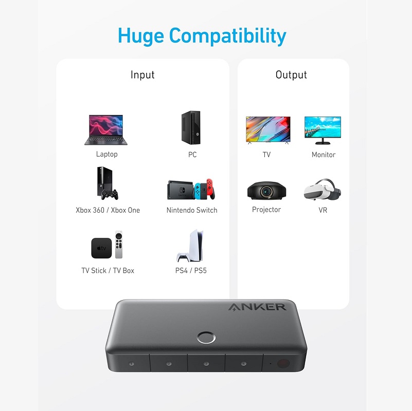 Switch HDMI (4x1) de 4 puertos de entrada y 1 salida, HDMI 4K 60Hz