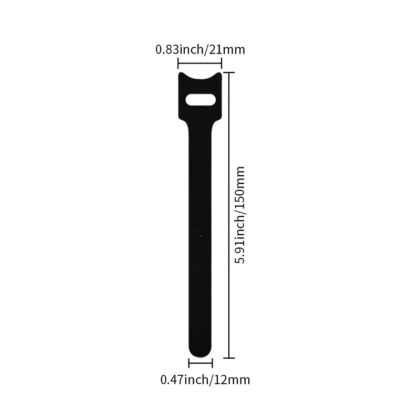 Correa de velcro tipo T para organizar cables, 12 x 150mm, 0.7 g, color negro