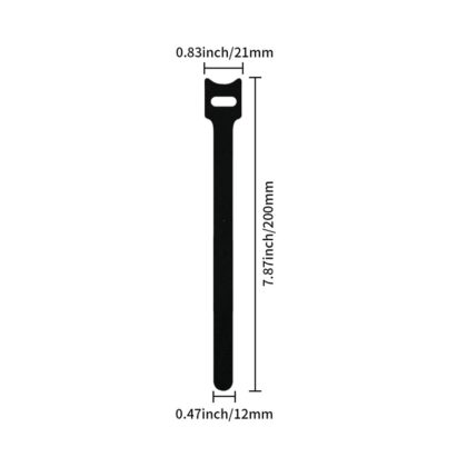 Correa de velcro tipo T para organizar cables, 12 x 200mm, 1g, color negro