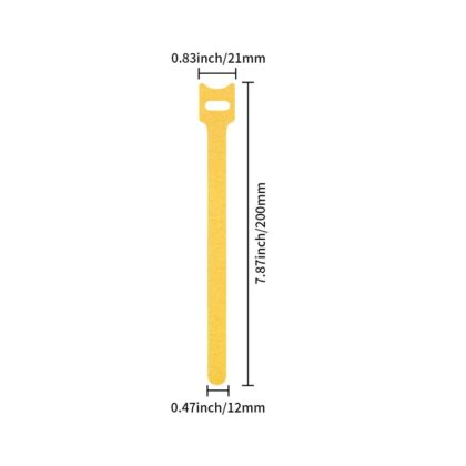 Correa de velcro tipo T para organizar cables, 12 x 200mm, 1g, color amarillo