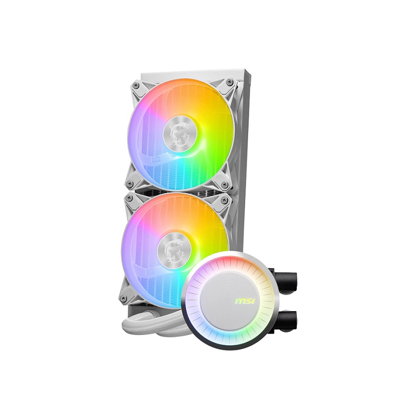 Sistema de enfriamiento Liquido MSI MAG Coreliquid E240, ARGB, Radiador 240mm 2x Fan, 1800RPM, Intel y AMD, Blanco