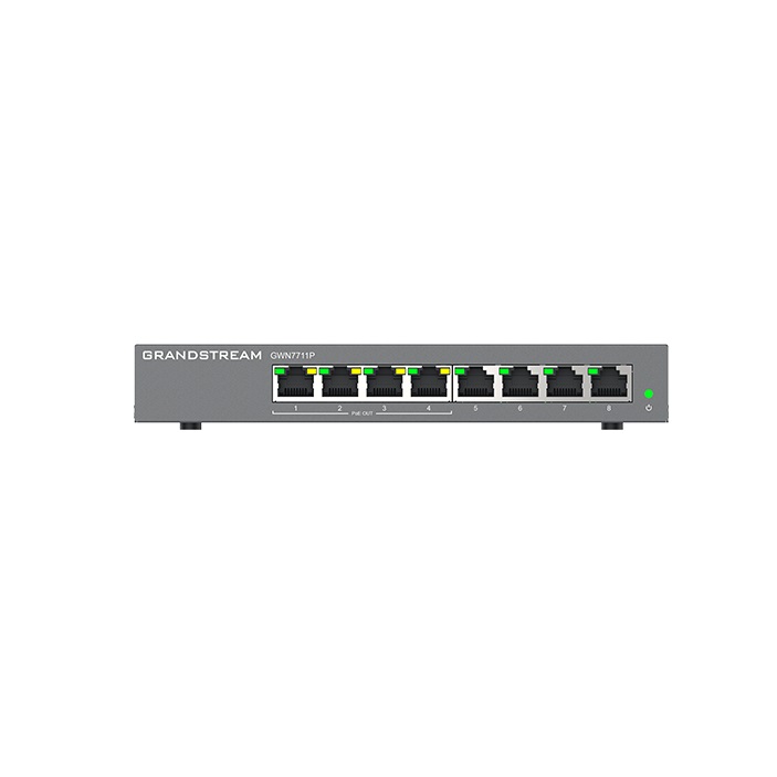 Switch GrandStream GWN7711P capa 2 Lite de 8 puertos Gigabit Ethernet. 4 puertos PoE+, Administrable, 60W
