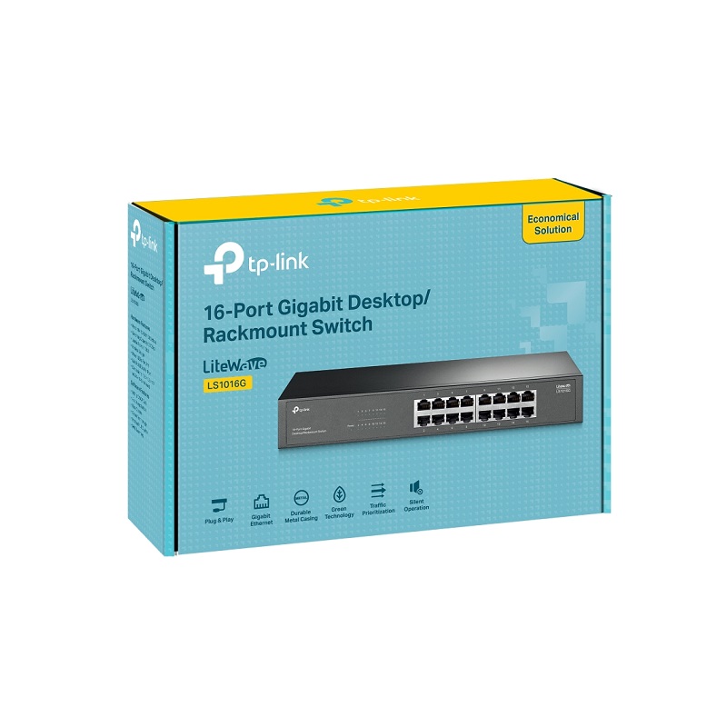Switch TP-LINK LS1016G de Sobremesa con 16 puertos RJ45 a 10/100/1000Mbps Gigabit, Rack