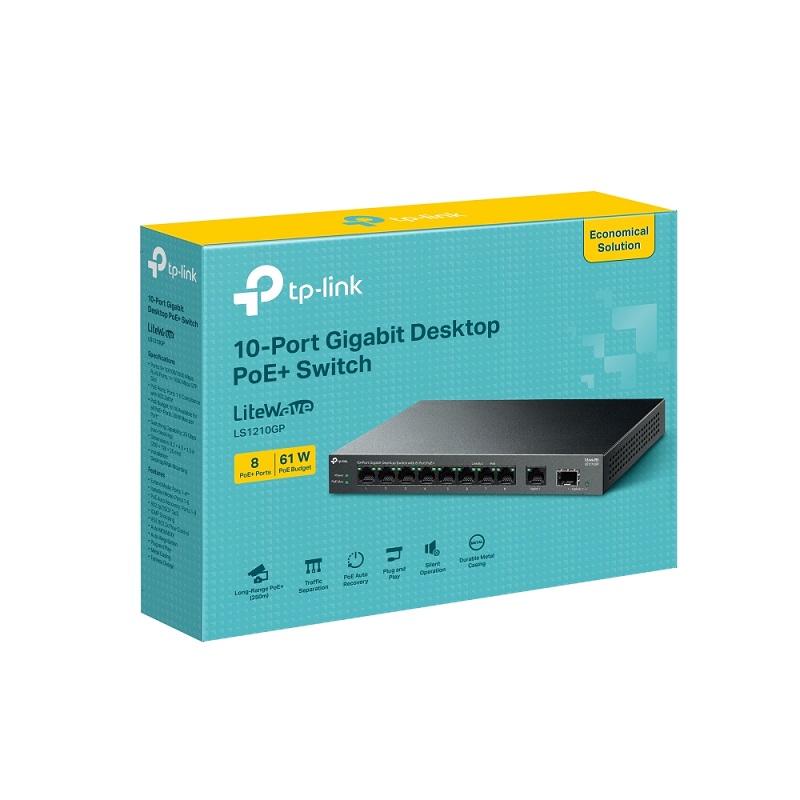 Switch TP-LINK LS1210GP 10 puertos Gigabit, 8 puertos PoE, 1x SFP, 61W