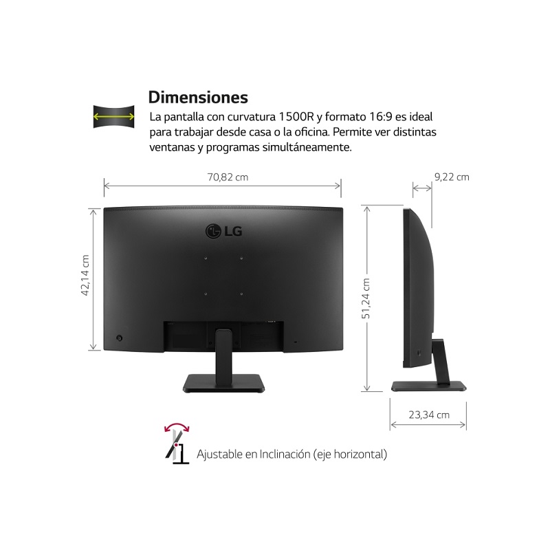 Monitor Curvo LED LG 32MR50C-B de 31.5" FHD, 100Hz, VGA, HDMI, AMD FreeSync