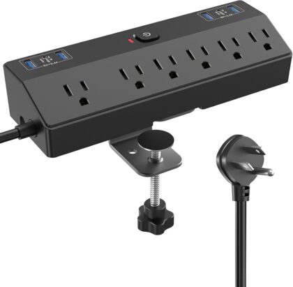 Regleta de escritorio JXGUCAT 12 en 1, 6 Salidas, 2 Puertos USB tipo C y 4 Puertos USB, 40W, color negro